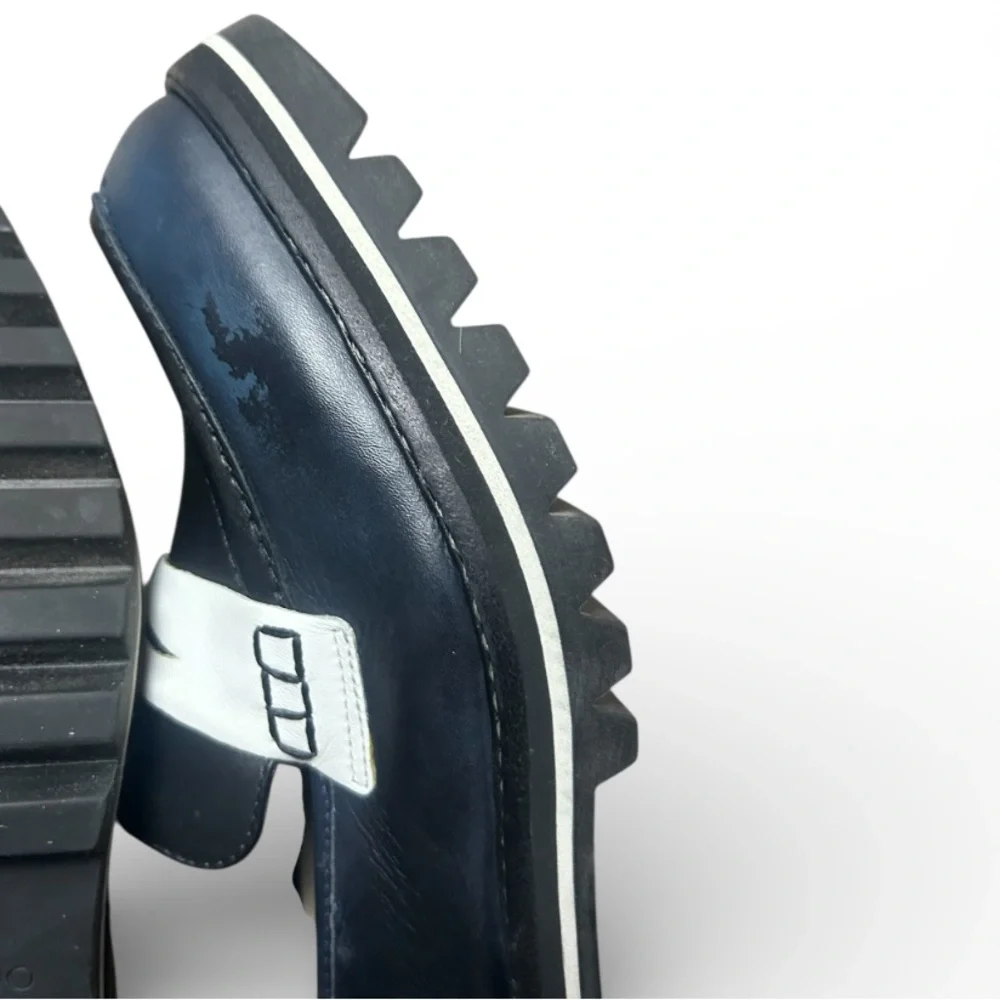 Bernardo Selma Leather Lug sole  Loafers Navy/White Size 9M